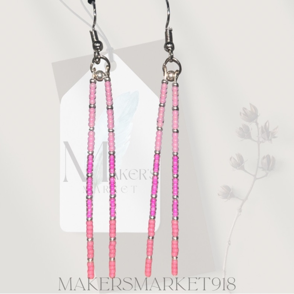 Pink and Purple Beaded Earrings